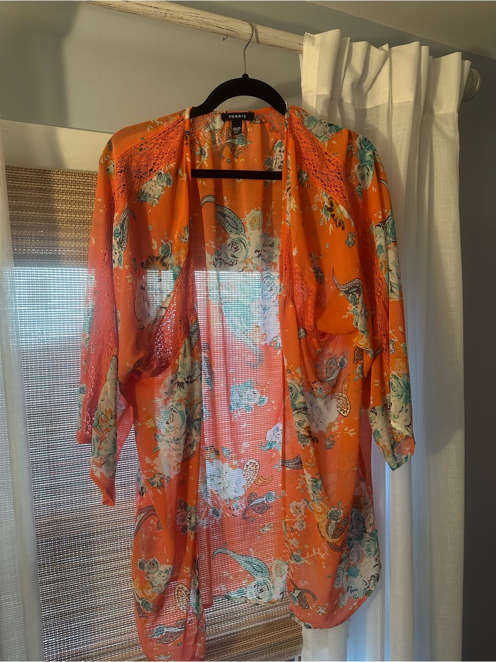 torrid coral and teal Floral Sheer Kimono